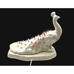 Vintage 1967 Holland Mold Iridescent Peacock Lamp w Base n Multi Colored Lights